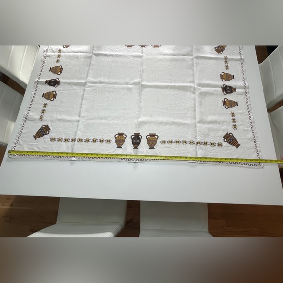 Vintage Cross-stitched Tablecloth (handmade) with playful Grecian Urn design - Picture 13 of 16